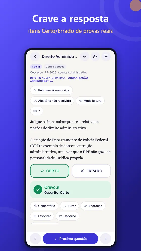 Tela do Cravei com uma questão Certo/Errado